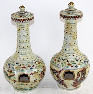 Pair of Chinese glazed terra cotta lanterns