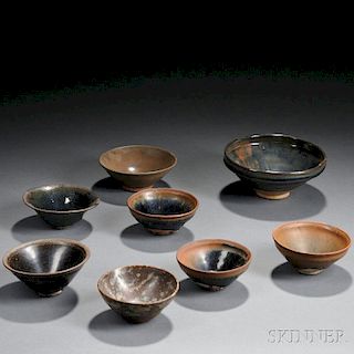 Eight Tenmouku Black-glazed Bowls
