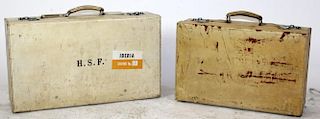 Lot of 2 vintage vellum wrapped suitcases