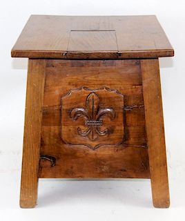 French Provincial oak lidded stool (salt bin)