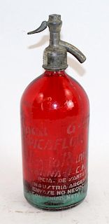 Vintage red glass Picaflor seltzer bottle