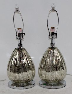 Pair of modern mercury glass lamps