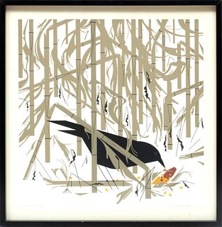 Charley Harper (Cincinnati, 1922-2007) Screenprint On Paper,  1973, Crow In The Snow, H 20'' W 20''