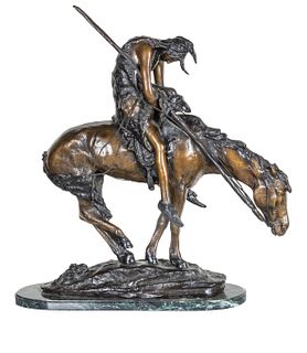 After James Earle Fraser (American, 1876-1953) Bronze Sculpture, H 31", L 27", End Of The Trail