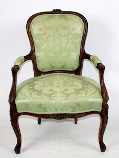 Louis XV armchair with green damask upholstery
