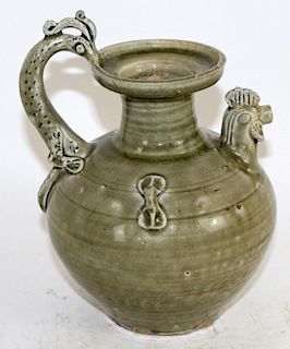 Chinese Glazed terra cotta pitcher with chickens