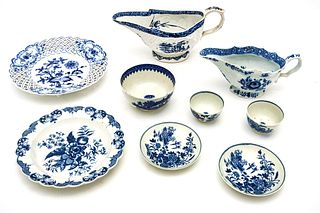 Continental Blue And White Porcelain Grouping, 18/19th C, H 4.5'' W 4'' L 9.25'' 7 pcs