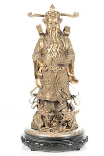 Chinese Gilt Bronze Sculpture, 20Th C, H 19.5", Dia 7" Nobility Figure