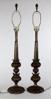 Pair of large scale brass lamps