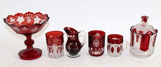 Lot of cranberry cut to clear glass