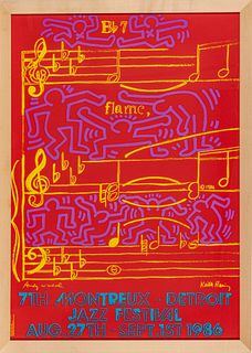 Keith Haring (American, 1958-1990) Andy Warhol (AMERICAN, 1928-1987) Screenprint In Colors Poster, Jazz Festival, H 39'' W 27''