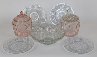 Grouping of Rose depression glass and others