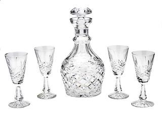 Waterford Irish Crystal Wine Decanter  And Sherry (4) Glasses H 9'' 5 pcs