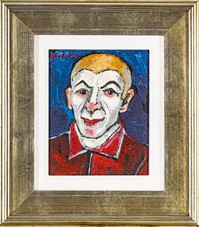 Signed George Luks Oil on Canvas, H 10″, W 8″, Portrait of a Clown