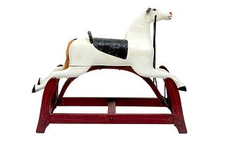 American Painted Wood And Metal Rocking Horse