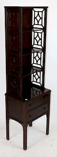Chippendale style mahogany etagere with drawers