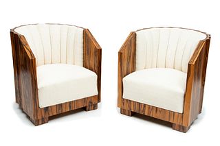 French Art Deco Rosewood Nailhead Trim Club Chairs,  1930, H 30'' W 27'' 1 Pair