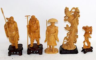 Collection of 5 carved wooden oriental figures