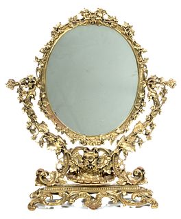 French Brass Art Nouveau Vanity Mirror C. 1930, H 19'' W 17''
