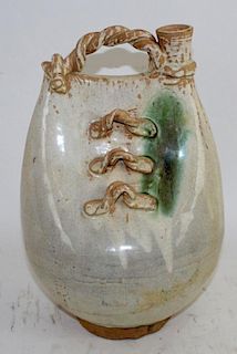 Glazed terra cotta pitcher with rope handle