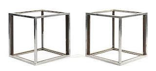 A Pair of Chrome and Brass End Tables Height 19 3/4 x width 19 3/4 x depth 19 3/4 inches.