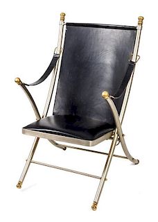 A Modernist Metal and Leather Armchair Height 41 1/4 x width 25 1/2 x depth 28 inches,