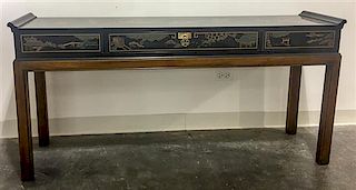 A Lacquered Altar Table, Drexel Height 28 3/4 x width 56 x depth 14 1/4 inches.