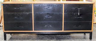 A Mid-Century Chest of Drawers. Height 30 1/2 x width 71 1/4 x depth 17 3/4 inches.
