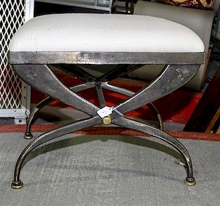 A Steel & Brass Neoclassical Bench Width 22 inches.