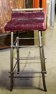A Metal and Velvet Upholstered Valet Stool. Height 26 1/2 inches.