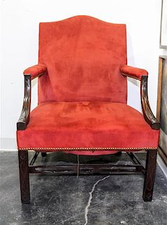 * A Chippendale Style Mahogany Library Chair Height 37 1/2 inches.
