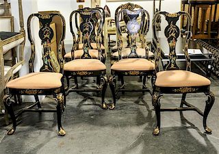 A Set of Eight Queen Anne Style Lacquer Side Chairs Height 40 1/2 inches.