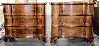 A Pair of William & Mary Style Walnut Chests Height 29 inches.