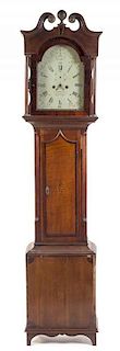 An English Inlaid Oak Tall Case Clock Height 86 inches.