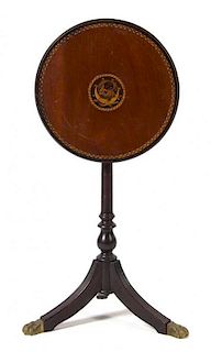 An American Marquetry Tilt Top Table Height 39 inches.