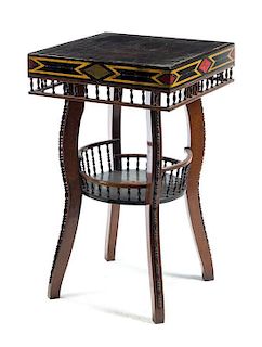 An American Painted and Ebonized Oak Side Table Height 30 x width 18 x depth 18 inches.