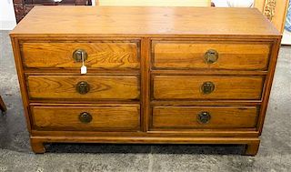 A Chinese Style Chest of Drawers Height 29 3/4 x width 52 x depth 17 3/4 inches.
