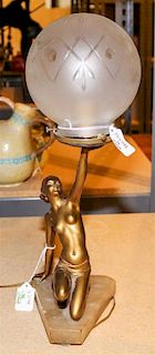 An Art Nouveau Cast Metal Figural Lamp Height overall 16 3/4 inches.