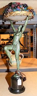 An Art Nouveau Cast Metal Figural Lamp Height overall 24 3/4 inches.