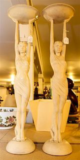 A Pair of Art Deco Plaster Figural Stands Height 33 inches (of tallest).
