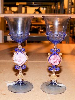 A Pair of Pauly Murano Glass Goblets Height 12 3/4 inches.