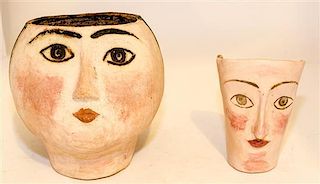 Two Studio Ceramic Figural Vessels Height of taller 8 inches.