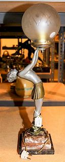 An Art Nouveau Cast Metal Figural Lamp Height 23 inches (with shade).