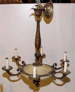 A Neoclassical Brass Six-Light Chandelier Height 31 1/4 inches (overall).