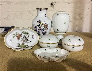 A Group of Seven Herend Porcelain Articles. Width of first 5 1/4 inches.