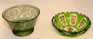 Two Bohemian Glass Bowls Diameter of larger 8 1/2 inches.