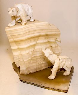 A Carved Onyx Figural Group Height 11 inches.