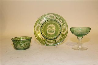 A Green Cut to Clear Bohemian Glass Partial Service Diameter of plate 8 1/2 inches.