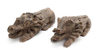 A Pair of Carved Wood Animal Figures Length of larger 20 inches.