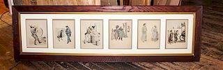 A Group of Six French Polychrome Lithographs 16 1/4 x 54 inches (overall).